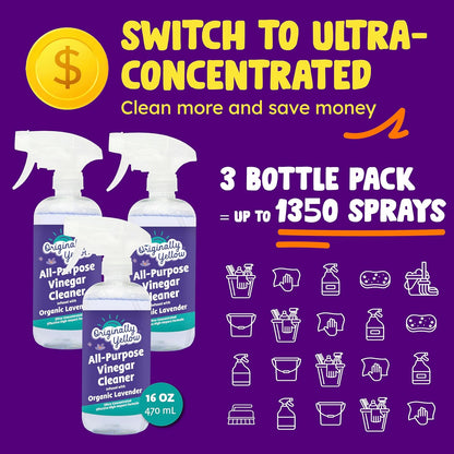 Lemon Vinegar All Purpose Cleaning Spray | Distilled Cleaning Vinegar | Plant-Derived All Purpose Cleaner | Living Room, Bathroom, & Kitchen | 3 Pack