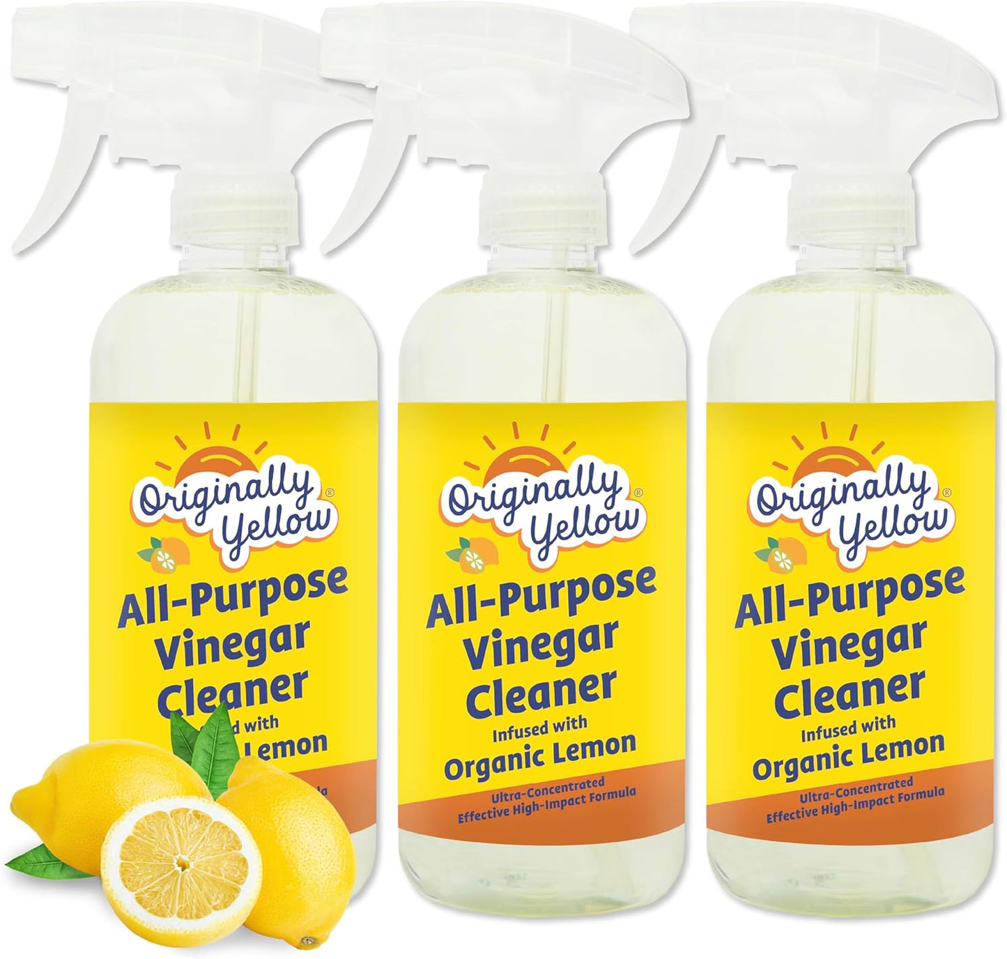 Lemon Vinegar All Purpose Cleaning Spray | Distilled Cleaning Vinegar | Plant-Derived All Purpose Cleaner | Living Room, Bathroom, & Kitchen | 3 Pack