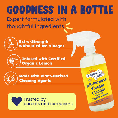 Lemon Vinegar All Purpose Cleaning Spray | Distilled Cleaning Vinegar | Plant-Derived All Purpose Cleaner | Living Room, Bathroom, & Kitchen | 3 Pack