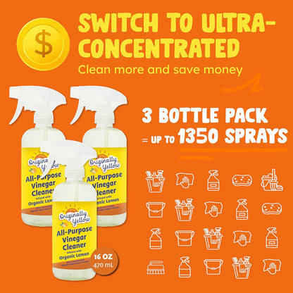 Lemon Vinegar All Purpose Cleaning Spray | Distilled Cleaning Vinegar | Plant-Derived All Purpose Cleaner | Living Room, Bathroom, & Kitchen | 3 Pack