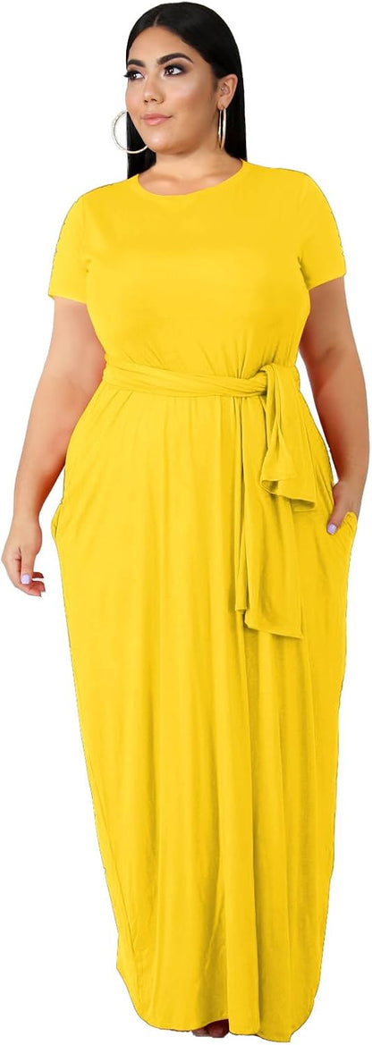 Women's Plus Size Casual Maxi Dress Summer Sleeveless Loose Beach Dress Sundress with Pockets