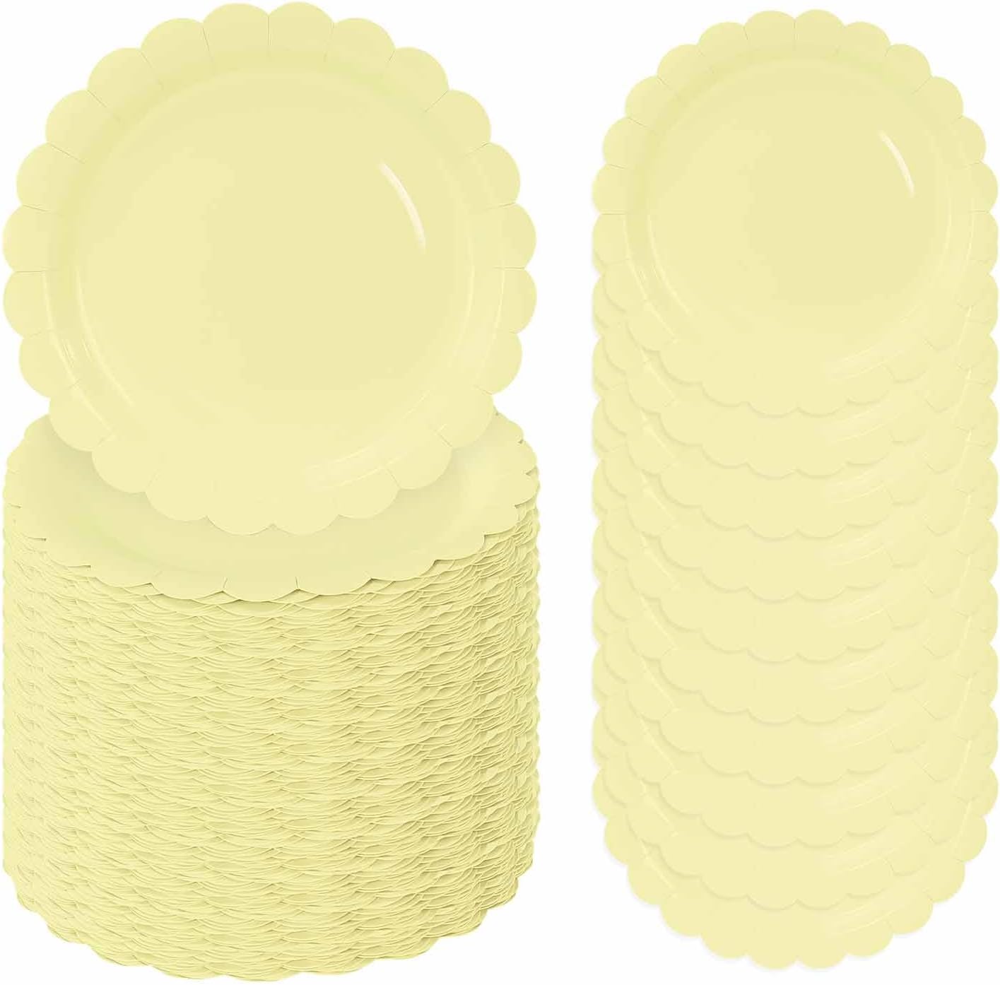 50 Pcs Yellow Scalloped Paper Plates 7 Inch Disposable Yellow Scalloped Dinner Plates for Wedding Baby Shower Birthday Party Supplies Disposable Dessert Plate