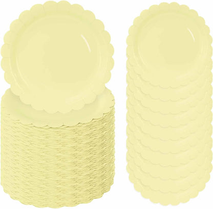 50 Pcs Yellow Scalloped Paper Plates 7 Inch Disposable Yellow Scalloped Dinner Plates for Wedding Baby Shower Birthday Party Supplies Disposable Dessert Plate