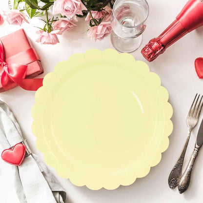50 Pcs Yellow Scalloped Paper Plates 7 Inch Disposable Yellow Scalloped Dinner Plates for Wedding Baby Shower Birthday Party Supplies Disposable Dessert Plate