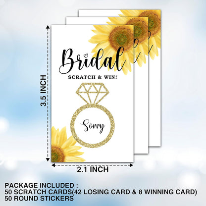 Bridal Shower Scratch Off Games, Bridal Shower Decorations, Sunflower Floral Bridal Raffle Lottery Tickets Cards for Bachelorette Party Wedding Engagement Party, Set of 50 Cards (a13)