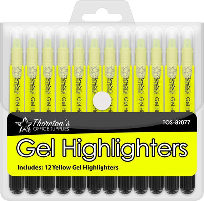 Thornton's Office Supplies School Twist-Retractable Bible Safe No Bleed Through Gel Highlighters Study Kit, Great For Journaling, Pack of 12 (Yellow)