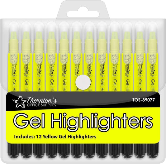 Thornton's Office Supplies School Twist-Retractable Bible Safe No Bleed Through Gel Highlighters Study Kit, Great For Journaling, Pack of 12 (Yellow)