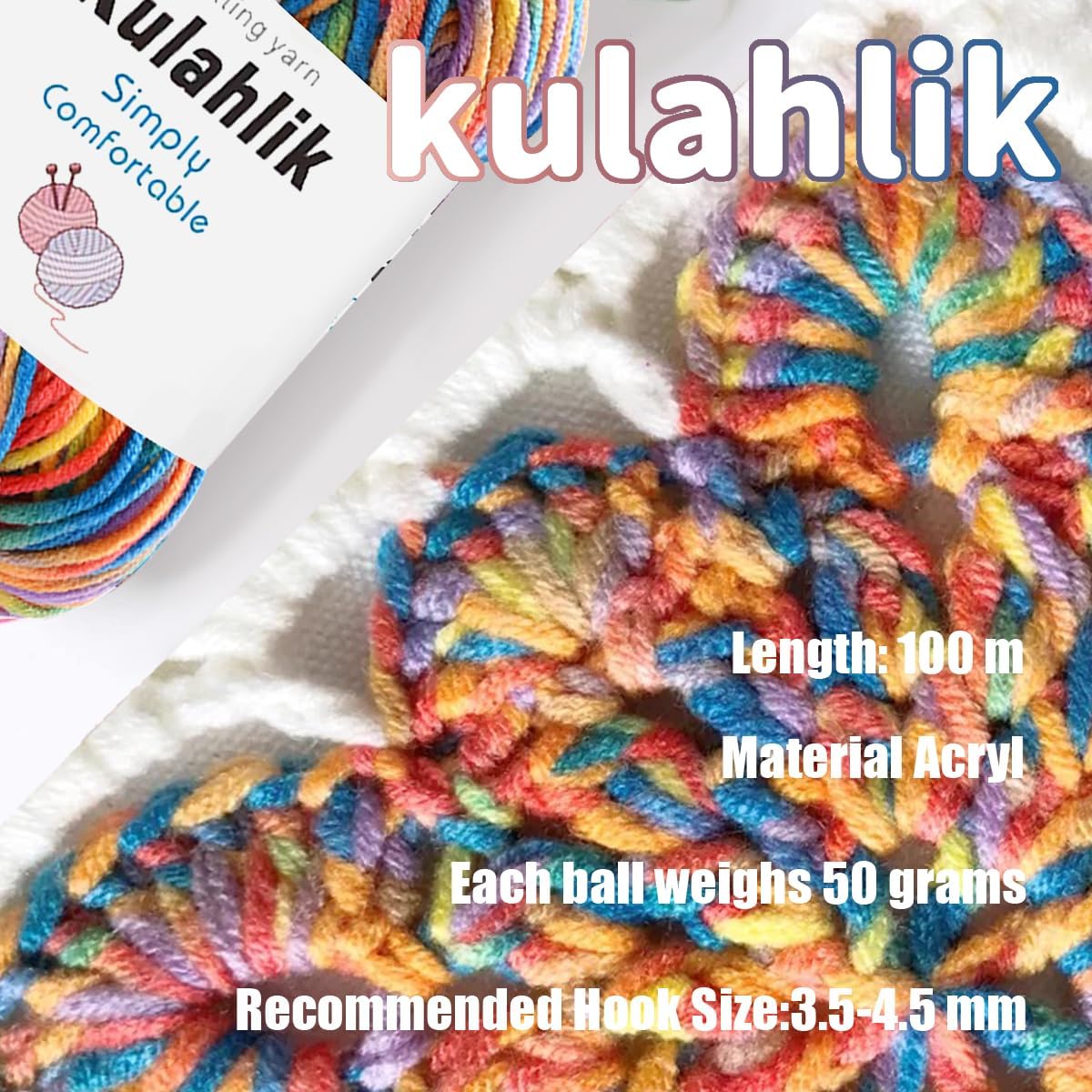 50g(1x50g) Acrylic Yarn for Crocheting and Knitting, Colorful Gradient Yarn Thread, 1 Rolls Skeins, Multicolor Hilo Acrílico, Perfect for DIY Crafts Project