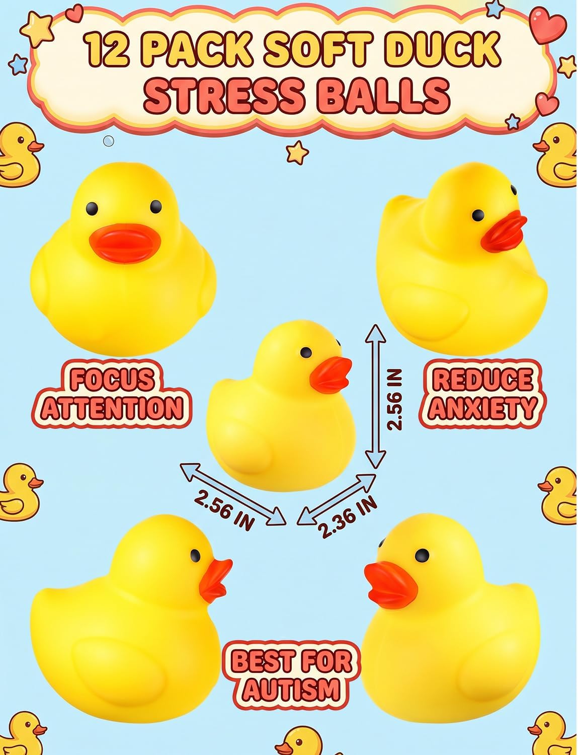 4PCS Yellow Duck Stress Relief Toys Cute Duck Stress Fidget Ball for Kids