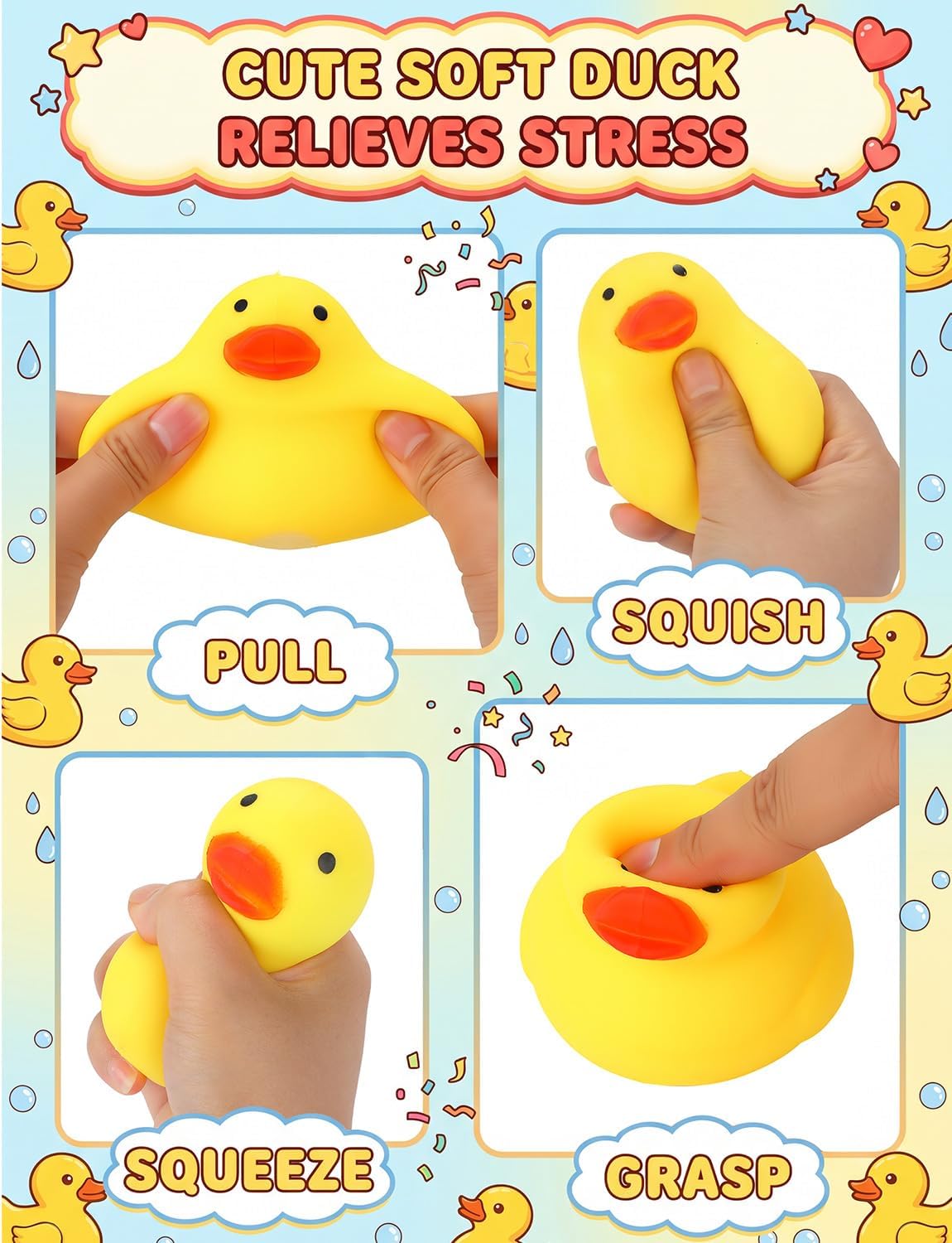 4PCS Yellow Duck Stress Relief Toys Cute Duck Stress Fidget Ball for Kids