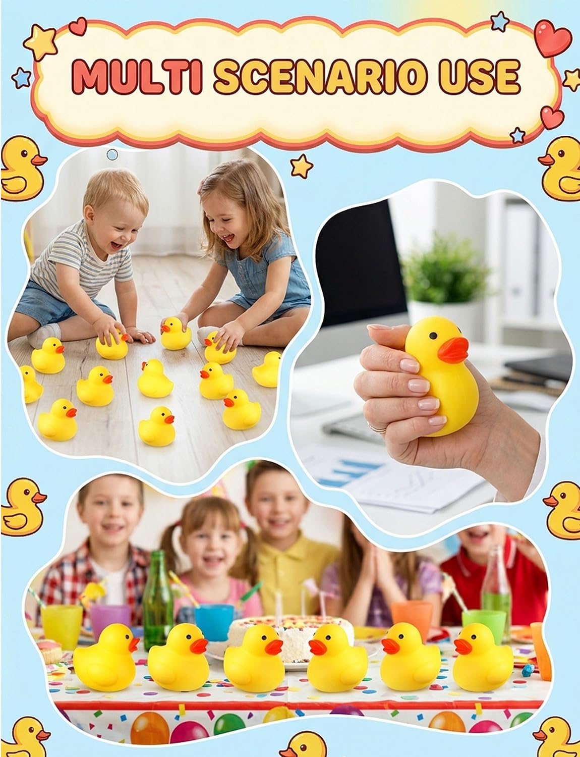 4PCS Yellow Duck Stress Relief Toys Cute Duck Stress Fidget Ball for Kids
