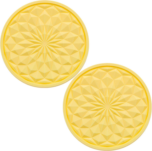 2 Pack Silicone Car Cup Holder Coaster – 2.75 Inch Non-Slip Drink Mat, Universal Fit for Most Vehicles – Cute & Functional Auto Accessories (Yellow)