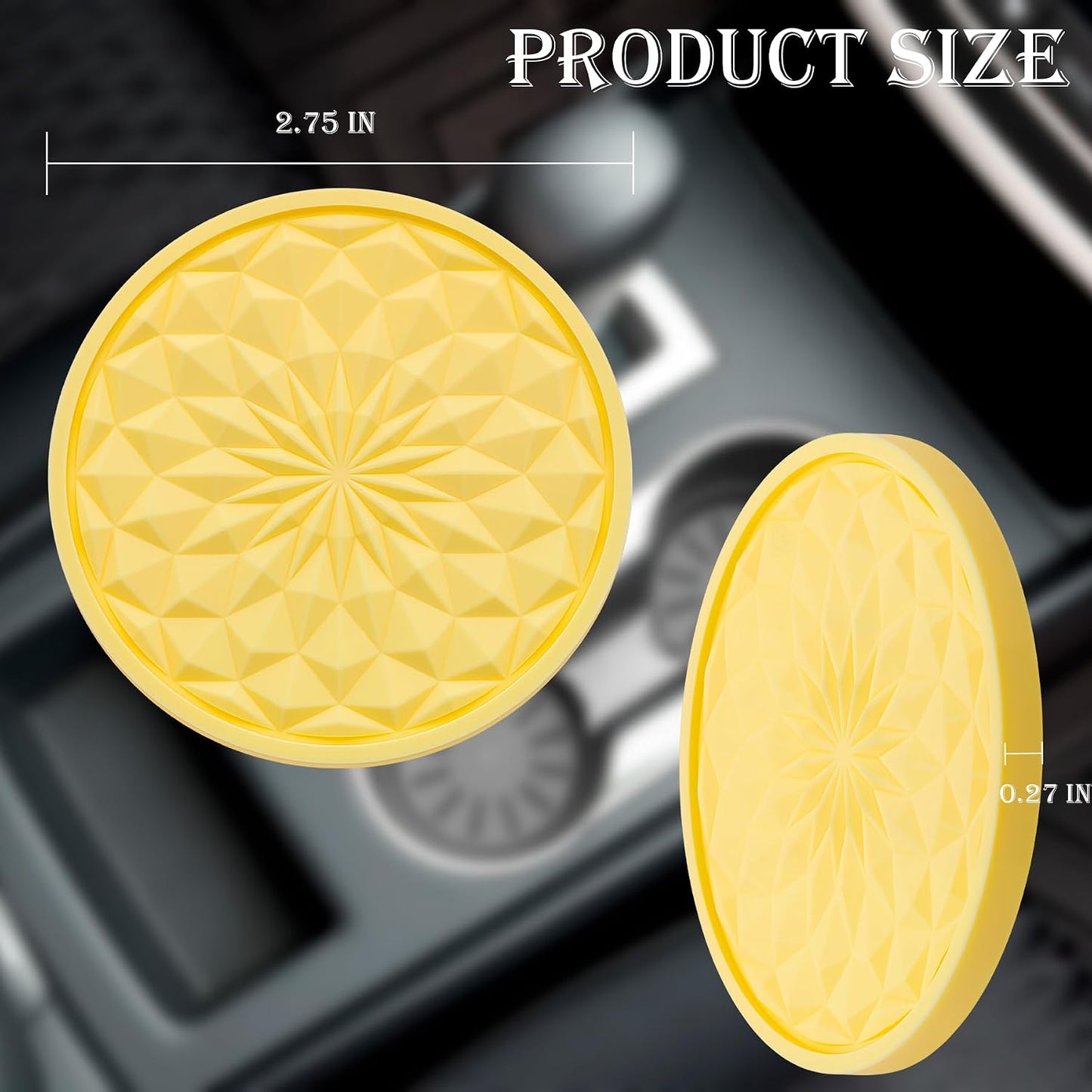 2 Pack Silicone Car Cup Holder Coaster – 2.75 Inch Non-Slip Drink Mat, Universal Fit for Most Vehicles – Cute & Functional Auto Accessories (Yellow)