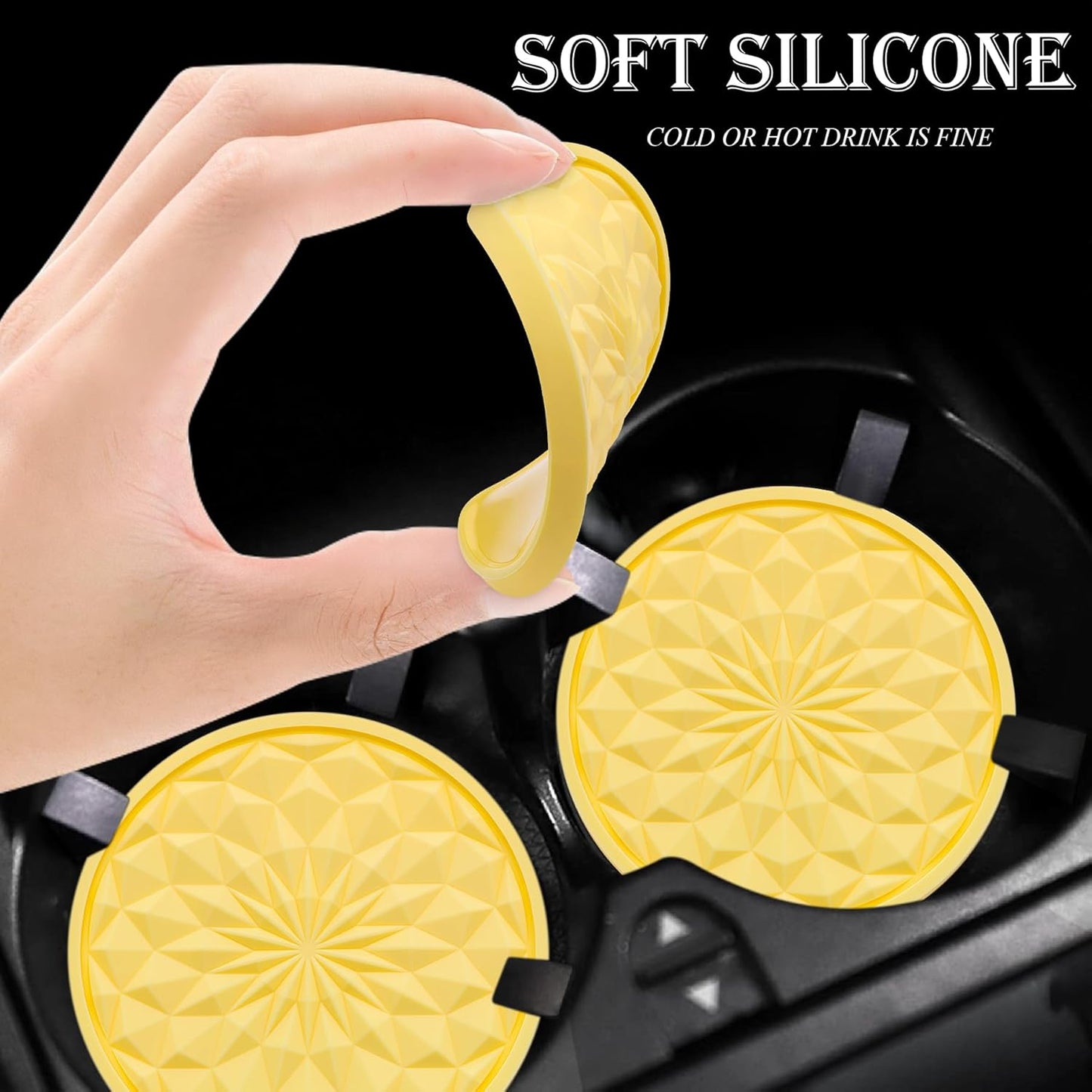 2 Pack Silicone Car Cup Holder Coaster – 2.75 Inch Non-Slip Drink Mat, Universal Fit for Most Vehicles – Cute & Functional Auto Accessories (Yellow)