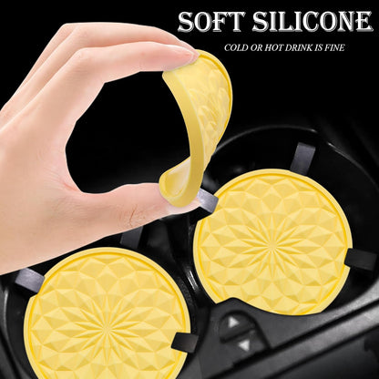 2 Pack Silicone Car Cup Holder Coaster – 2.75 Inch Non-Slip Drink Mat, Universal Fit for Most Vehicles – Cute & Functional Auto Accessories (Yellow)