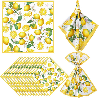 12 Pcs Lemon Cloth Napkins Lemon 20"x20" Washable Dinner Tea Party Napkins for Kitchen Party Wedding Restaurant Indoor Outdoor Botanical Fresh Spring Summer