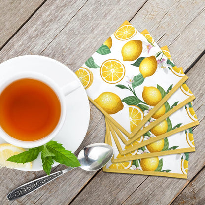 12 Pcs Lemon Cloth Napkins Lemon 20"x20" Washable Dinner Tea Party Napkins for Kitchen Party Wedding Restaurant Indoor Outdoor Botanical Fresh Spring Summer