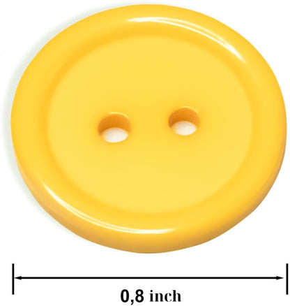 12 Pcs Yellow Sewing Buttons 0.8 Inch 32L, 2 Hole Round Plastic Buttons 20mm for Sewing, Crafts, DIY, Clothing Repair and Decorative Projects