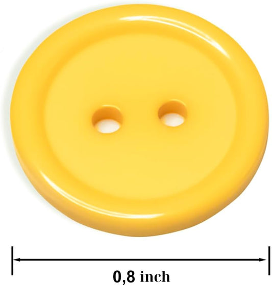 12 Pcs Yellow Sewing Buttons 0.8 Inch 32L, 2 Hole Round Plastic Buttons 20mm for Sewing, Crafts, DIY, Clothing Repair and Decorative Projects
