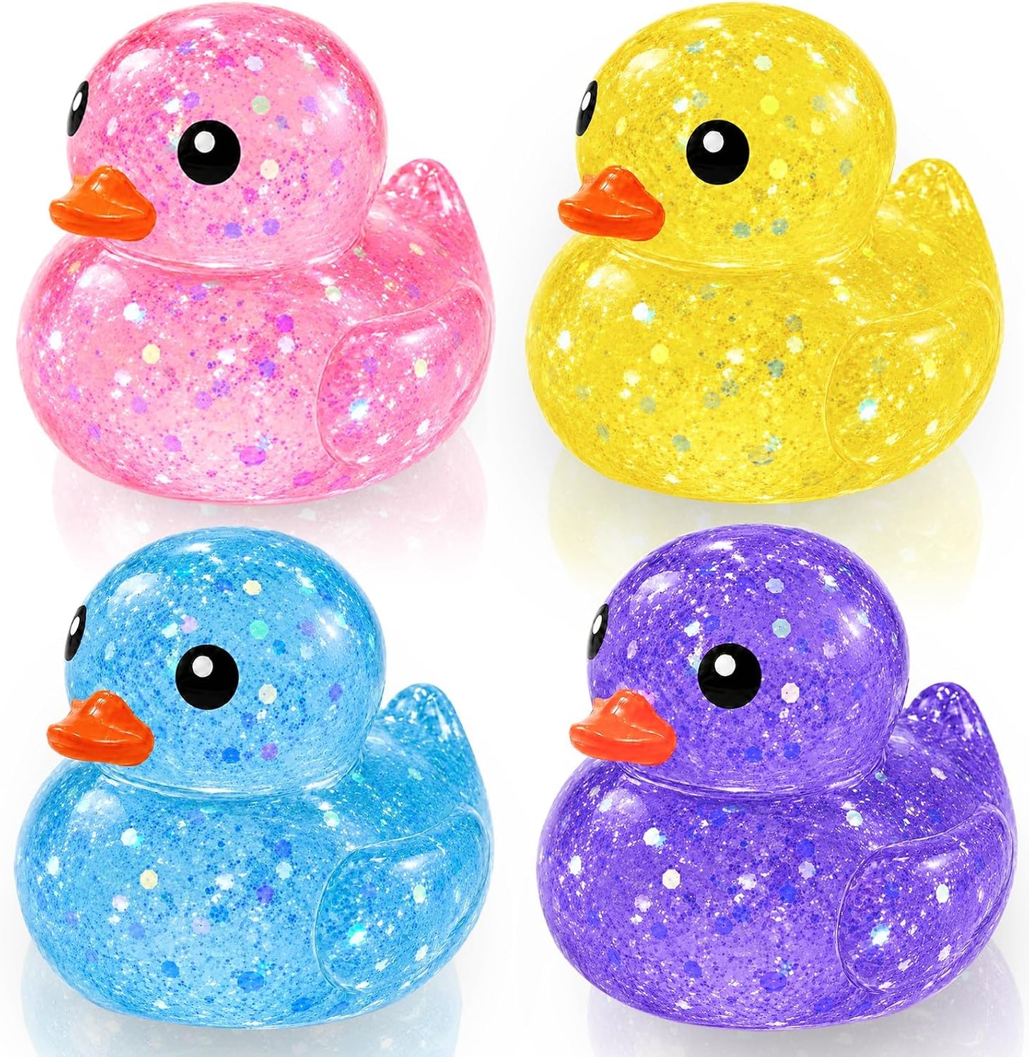 4 Pack Duck Squishy Squeeze Toy,Stretchable Sensory Fidget Stress Balls | Stress Anxiety Relief,Sequins Filled,Soft TPR,Pocket Size,Office Desk Toy,Party Favors & Holiday Gifts for Teens and Adults