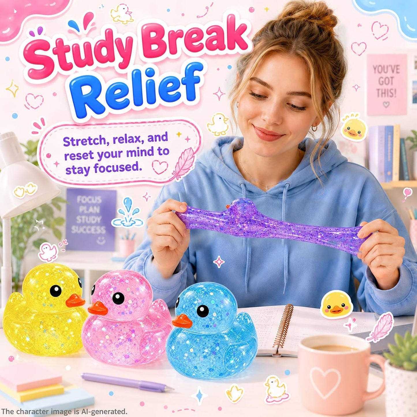 4 Pack Duck Squishy Squeeze Toy,Stretchable Sensory Fidget Stress Balls | Stress Anxiety Relief,Sequins Filled,Soft TPR,Pocket Size,Office Desk Toy,Party Favors & Holiday Gifts for Teens and Adults