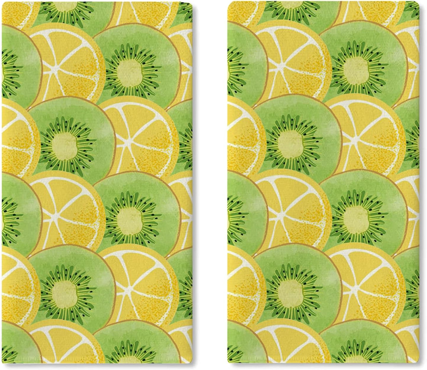 Lemon Kiwi Kitchen Dish Towels Set of 2, Yellow Green Citrus Fruit Slice Drying Hand Towel Baking Cooking Cloth, Farmhouse Summer Bathroom Home Decoration 18'' x 26''