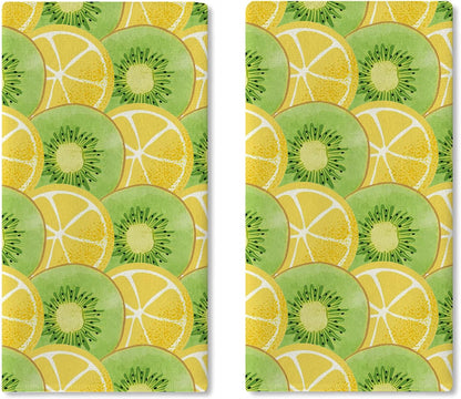 Lemon Kiwi Kitchen Dish Towels Set of 2, Yellow Green Citrus Fruit Slice Drying Hand Towel Baking Cooking Cloth, Farmhouse Summer Bathroom Home Decoration 18'' x 26''