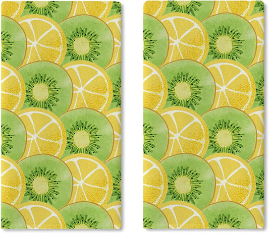 Lemon Kiwi Kitchen Dish Towels Set of 2, Yellow Green Citrus Fruit Slice Drying Hand Towel Baking Cooking Cloth, Farmhouse Summer Bathroom Home Decoration 18'' x 26''