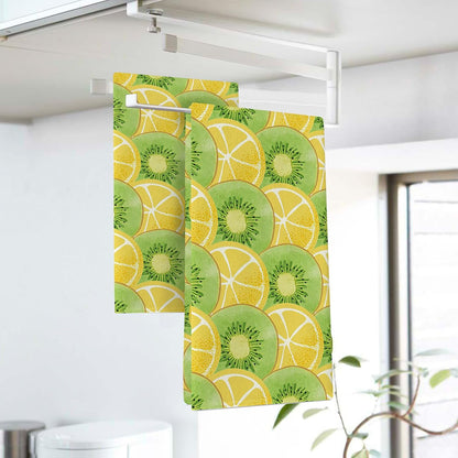 Lemon Kiwi Kitchen Dish Towels Set of 2, Yellow Green Citrus Fruit Slice Drying Hand Towel Baking Cooking Cloth, Farmhouse Summer Bathroom Home Decoration 18'' x 26''