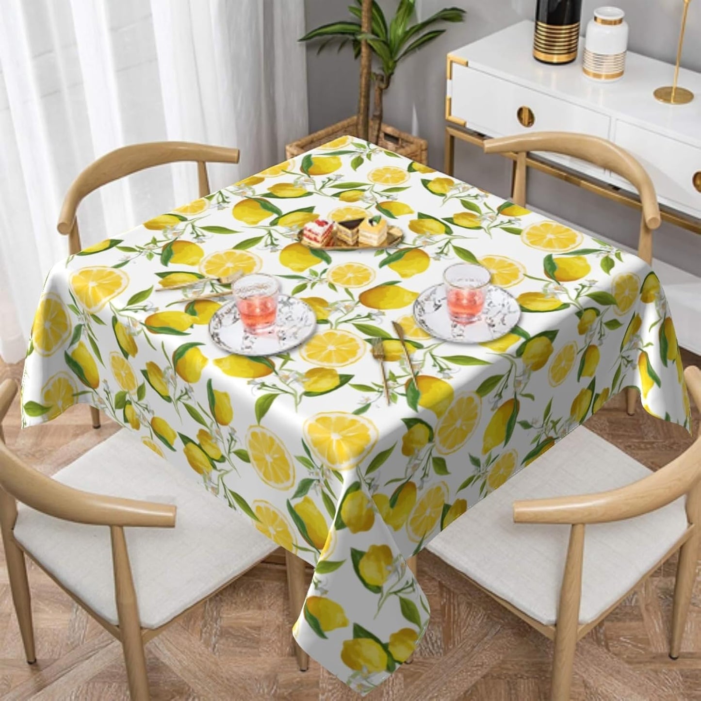 Lemon Tablecloth 54×54 Inch Square Spring Summer Table Cloth Water-Resistant Spill-Proof Washable Fabric Tablecover for Kitchen Dining Party Picnic Indoor Outdoor