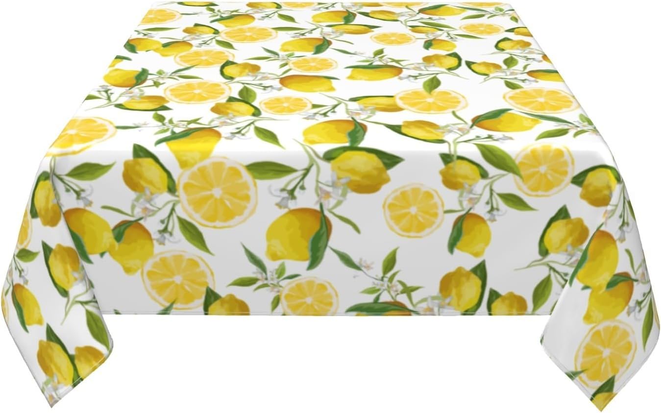 Lemon Tablecloth 54×54 Inch Square Spring Summer Table Cloth Water-Resistant Spill-Proof Washable Fabric Tablecover for Kitchen Dining Party Picnic Indoor Outdoor