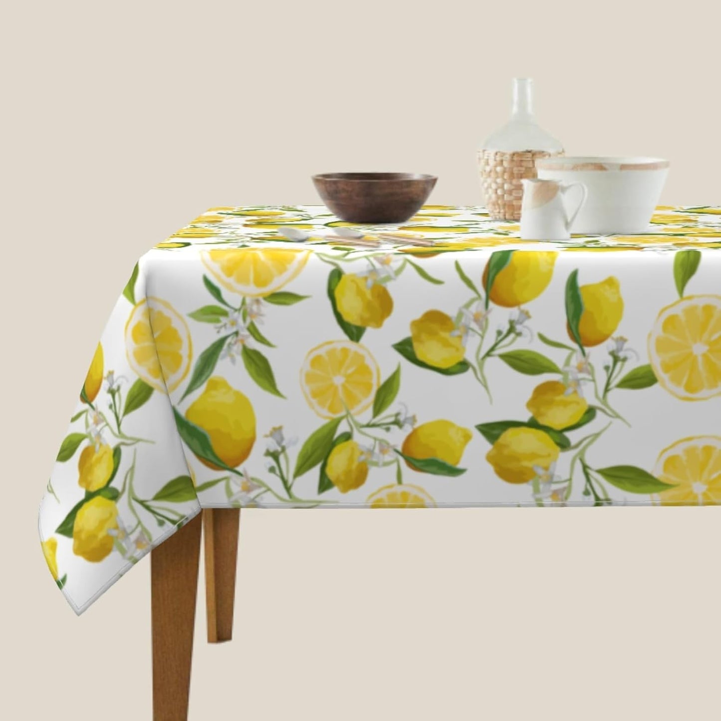 Lemon Tablecloth 54×54 Inch Square Spring Summer Table Cloth Water-Resistant Spill-Proof Washable Fabric Tablecover for Kitchen Dining Party Picnic Indoor Outdoor