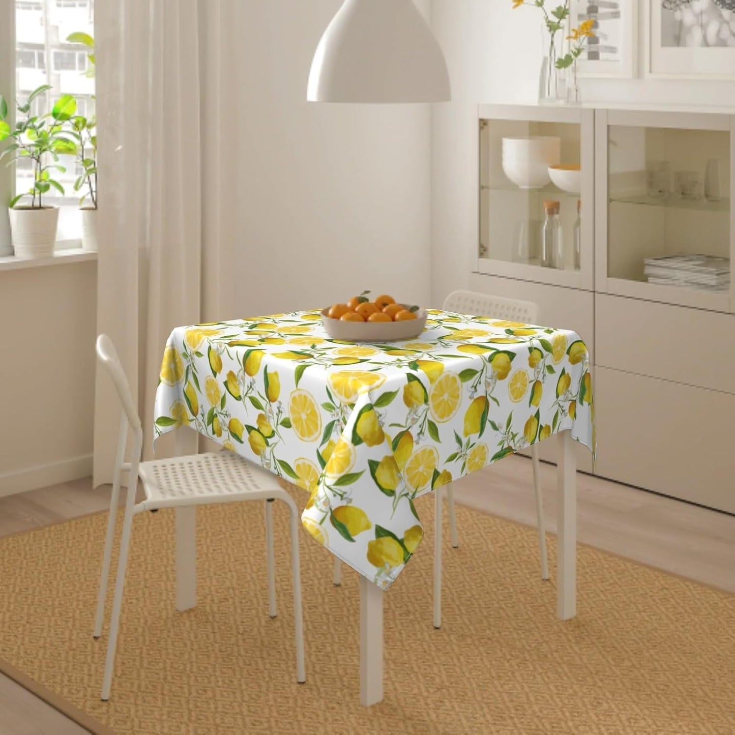 Lemon Tablecloth 54×54 Inch Square Spring Summer Table Cloth Water-Resistant Spill-Proof Washable Fabric Tablecover for Kitchen Dining Party Picnic Indoor Outdoor