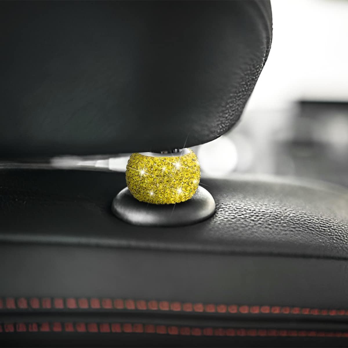 4 Pack Car Headrest Collars, Bling Car Head Rest Collars Rings Decor, Rhinestone Car Head Rest Collars, Diamond Interior Car Seat Accessory (Yellow)