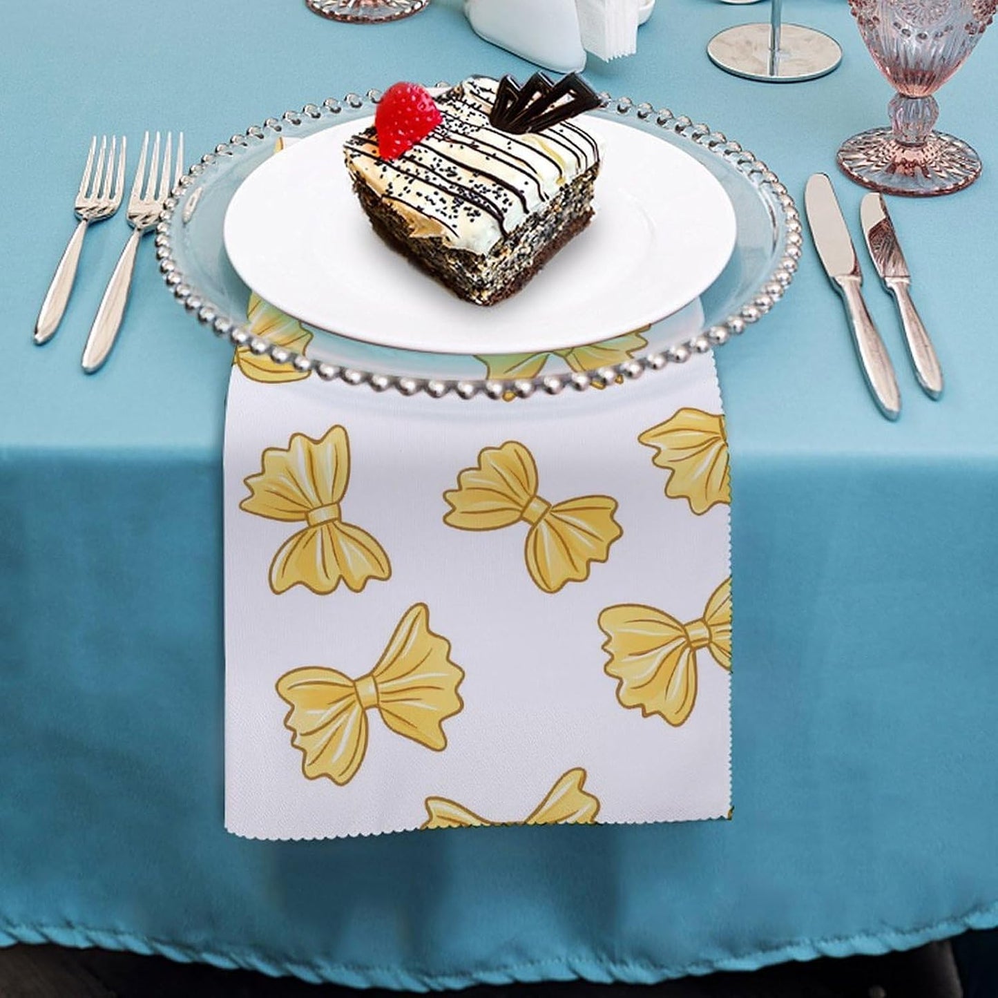 Yellow Bows Fashion Cloth Napkins Washable 18.7x18.7 Inches Christmas ‎Wedding Party