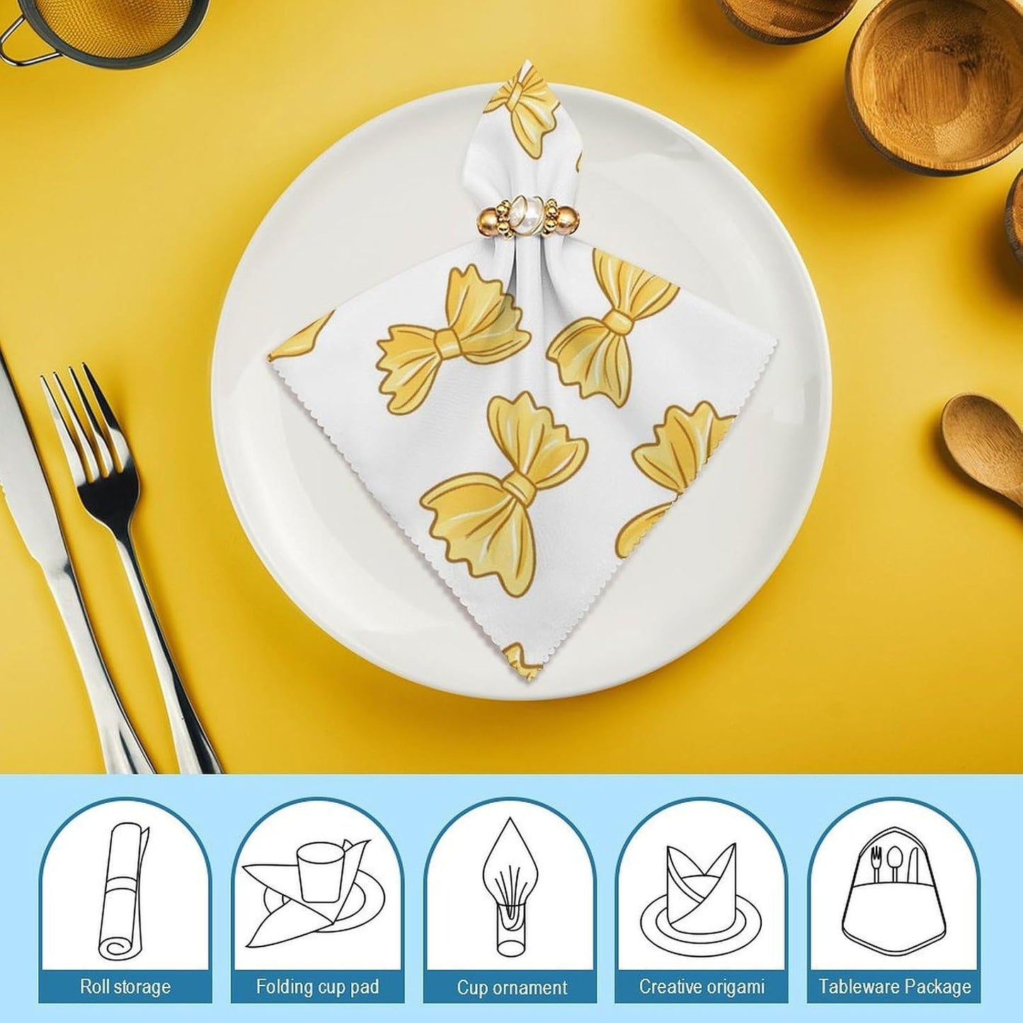 Yellow Bows Fashion Cloth Napkins Washable 18.7x18.7 Inches Christmas ‎Wedding Party