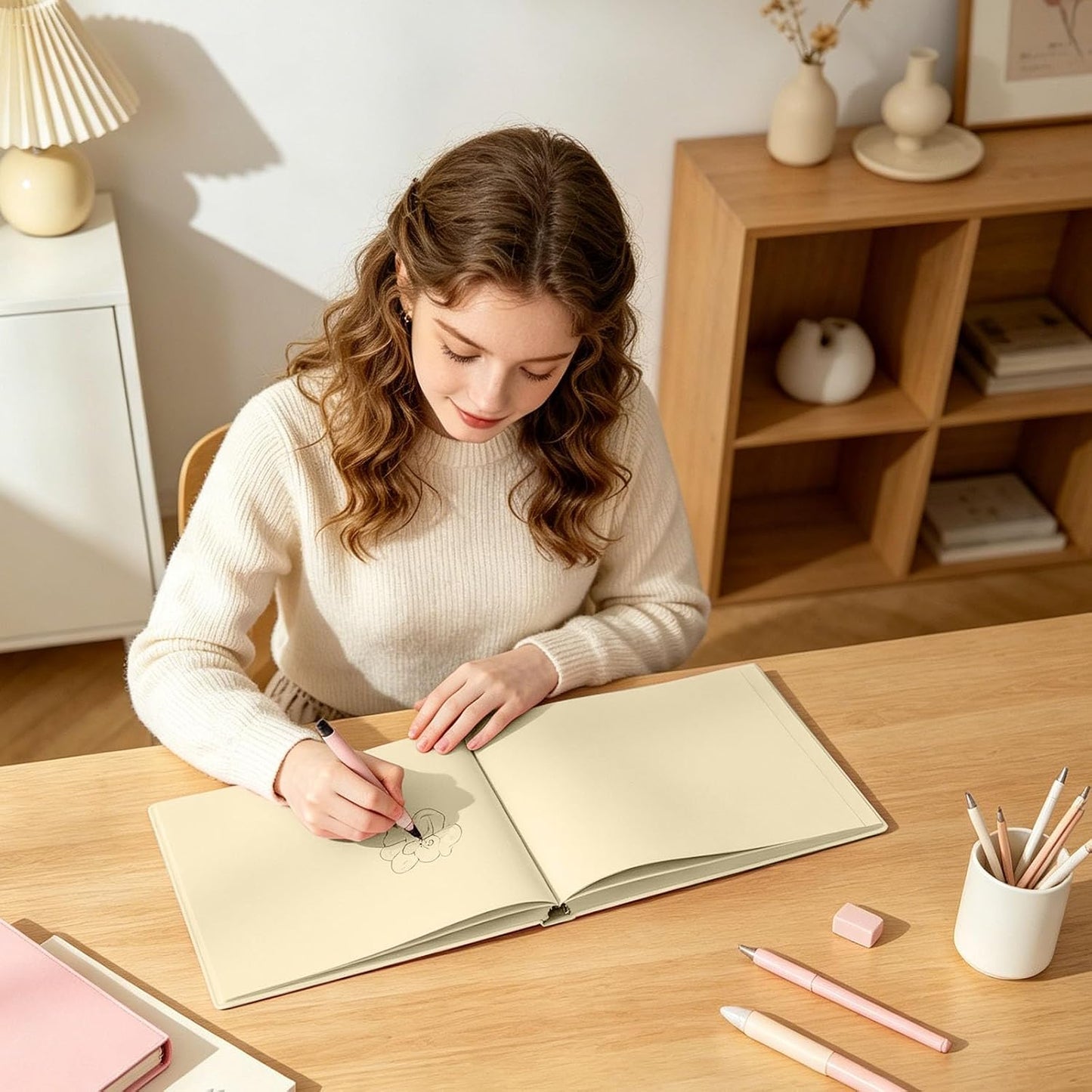Thickened Color Brick Notebook, PU Leather Cover A5 720 Hardcover Journal, Solid Color Pages Thick Paper Ribbon Bookmark with Elastic Pen Holder Band,Cute Diary Planner for School Office Study (Yellow)