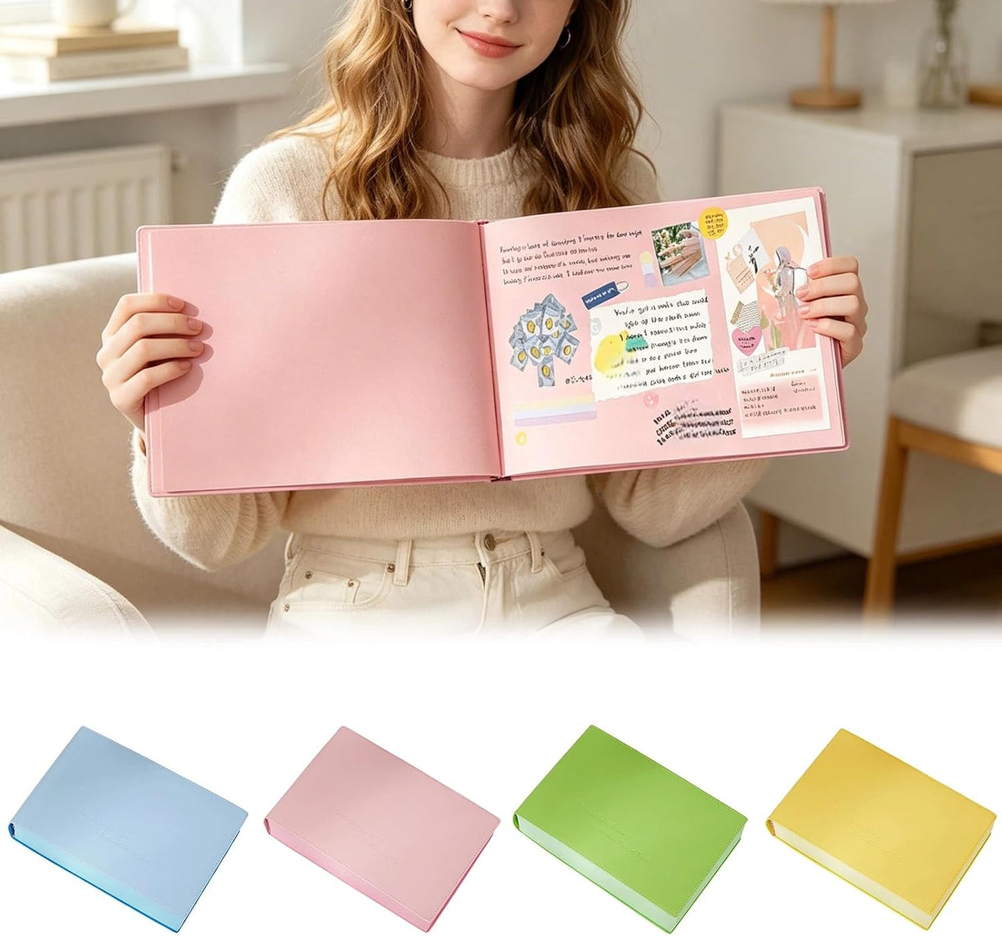 Thickened Color Brick Notebook, PU Leather Cover A5 720 Hardcover Journal, Solid Color Pages Thick Paper Ribbon Bookmark with Elastic Pen Holder Band,Cute Diary Planner for School Office Study (Yellow)