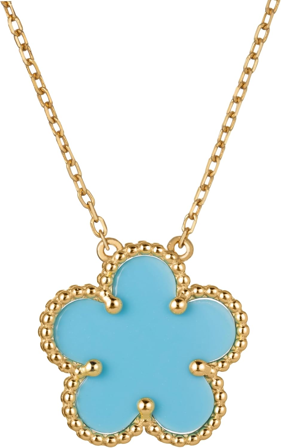 925 Sterling Silver 14K Yellow Gold Plated Hawaiian Plumeria Clover Flower Motif Beaded Necklace Pendant 16" + 2" Adjustable Chain, Nickle Free Hypoallergenic for Sensitive Skin, with Gift Box