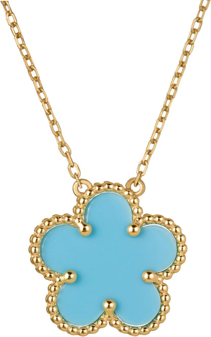 925 Sterling Silver 14K Yellow Gold Plated Hawaiian Plumeria Clover Flower Motif Beaded Necklace Pendant 16" + 2" Adjustable Chain, Nickle Free Hypoallergenic for Sensitive Skin, with Gift Box