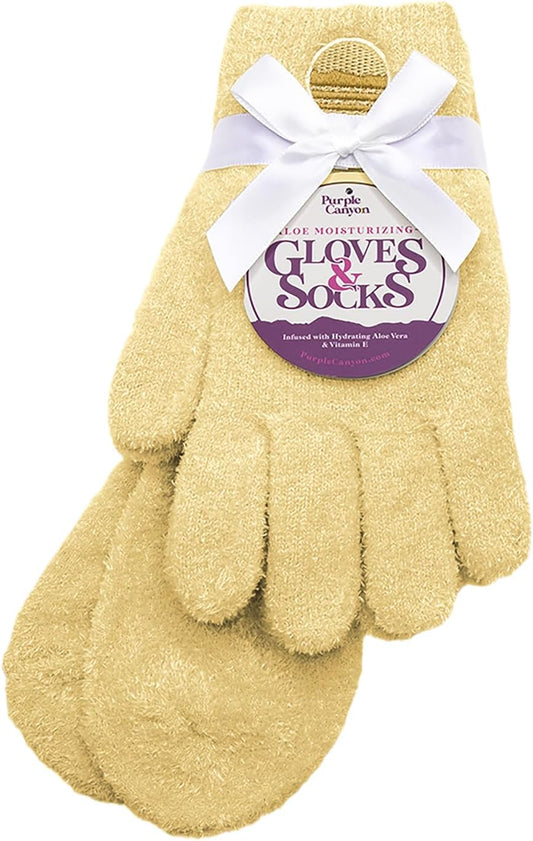 Moisturizing Socks and Gloves Set | Yellow Fuzzy Socks and Gloves with Aloe and Vitamin E for Women | Women's Gifts for Self-Care