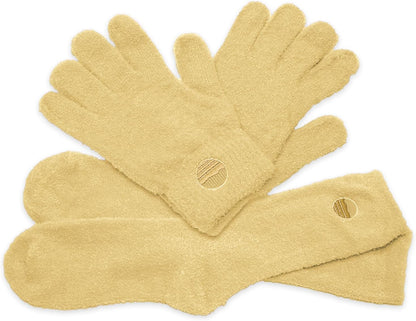 Moisturizing Socks and Gloves Set | Yellow Fuzzy Socks and Gloves with Aloe and Vitamin E for Women | Women's Gifts for Self-Care