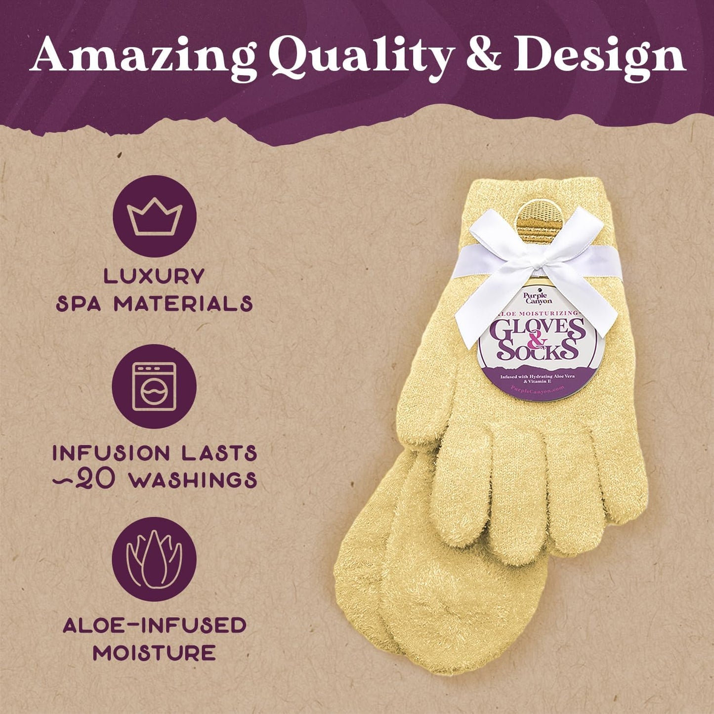 Moisturizing Socks and Gloves Set | Yellow Fuzzy Socks and Gloves with Aloe and Vitamin E for Women | Women's Gifts for Self-Care