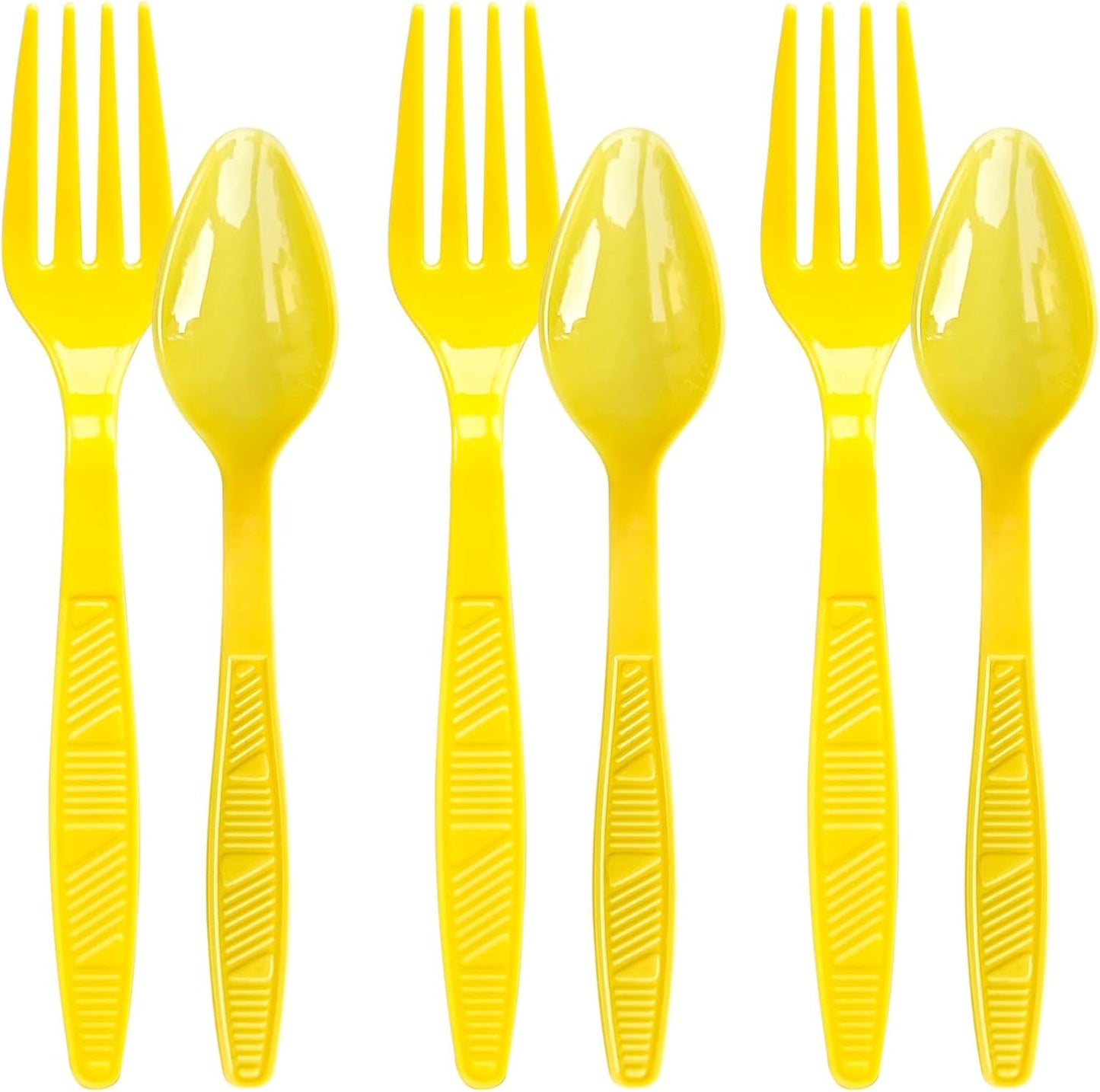 Plastic Forks and Spoons Heavy Duty, Yellow Disposable Plastic Silverware Set for Party Supplies 96PCS