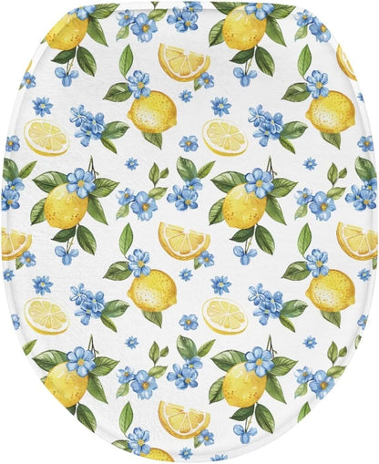 Lemon Fuzzy Toilet Lid Cover for Bathroom Stretchable Toilet Seat Lid Cover for All Season Flannel Home Decoration
