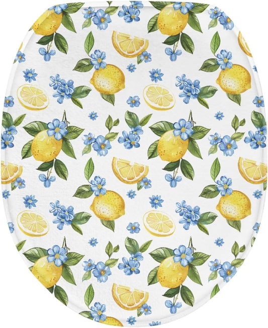 Lemon Fuzzy Toilet Lid Cover for Bathroom Stretchable Toilet Seat Lid Cover for All Season Flannel Home Decoration
