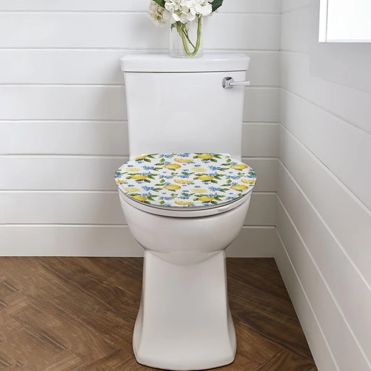 Lemon Fuzzy Toilet Lid Cover for Bathroom Stretchable Toilet Seat Lid Cover for All Season Flannel Home Decoration