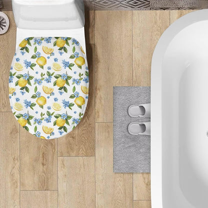 Lemon Fuzzy Toilet Lid Cover for Bathroom Stretchable Toilet Seat Lid Cover for All Season Flannel Home Decoration