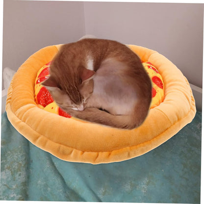 Indoor Cat Kennel Pizza Shaped Warm Bed for Kittens and Small Dogs Scratch Resistant Plush Sleeping Mat for Indoor Cats Cozy Hideout for Rest and Play Yellow Fruit Design