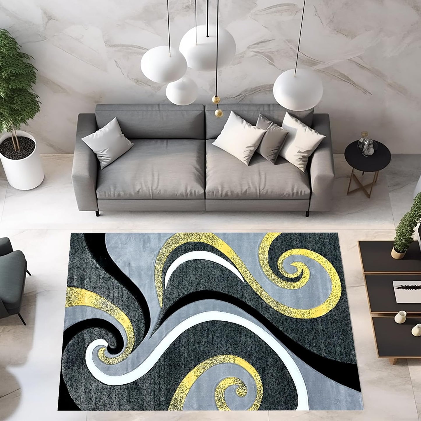 Abstract Rug 5x7 Modern Rug Contemporary Area Rug Premium Quality Rug Colorful Thick Carpet for Living Room 327 Yellow